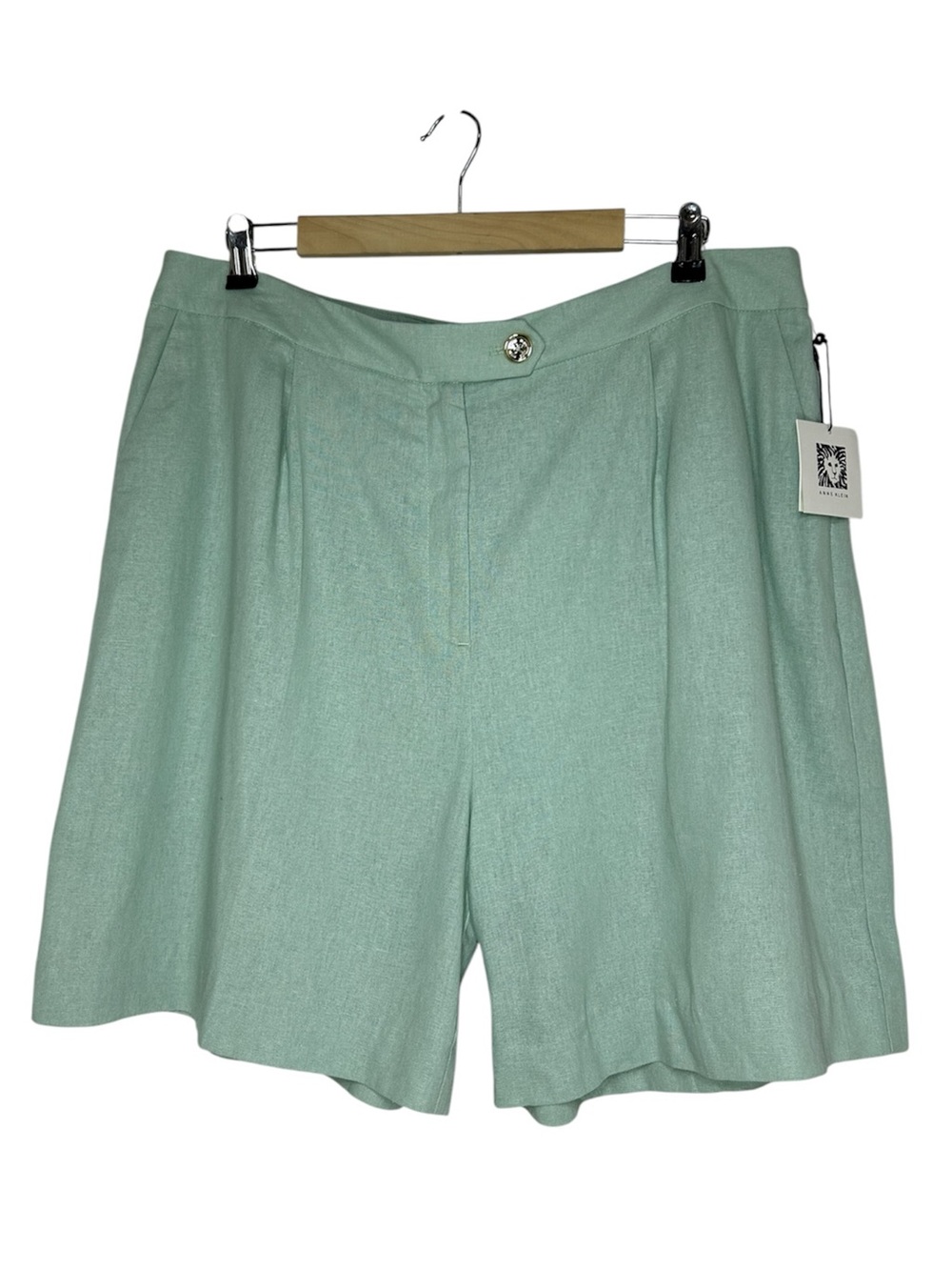 Anne Klein Mint Linen Blend Stretchy Waist High Rise  Resort Cruise Shorts 16